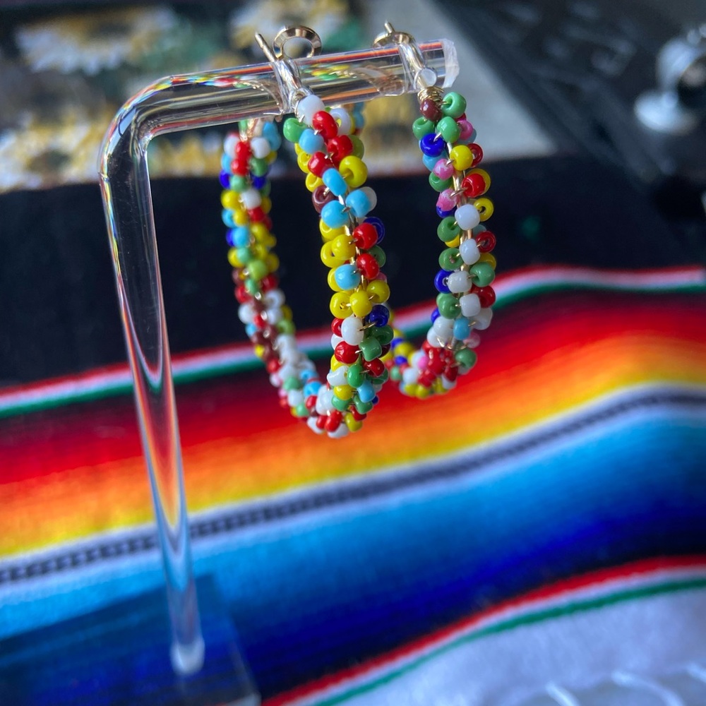 Beautiful multi color beaded hoops